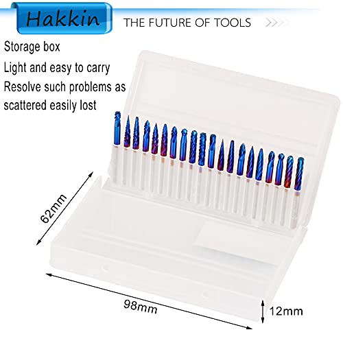 Hakkin 20 Pcs Carbide Rotary Burrs Set, End Mill CNC Router Bit, 1/8" Shank Nano Blue Coating Ball Nose End Mill, Double Cut Coat Rotary Drill for Hakkin