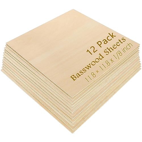 12 Pack 11.8 × 11.8 Inch Basswood Sheets Thin Wood Sheets Plywood Board Basswood Sheets 1/8 inch Square Unfinished Wood Boards for Crafts, DIY shanqian SENENQU