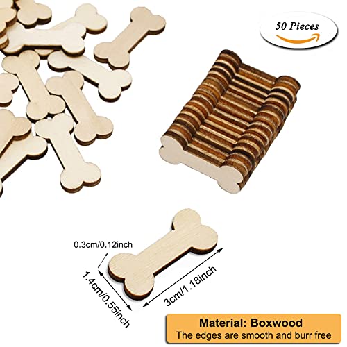 AKOAK 50 Pcs Unfinished Dog Bone Shaped Mini Wood Chips Can be Used for Paint or Decoration for Woodcraft and DIY Projects, Small Craft Ornaments AKOAK