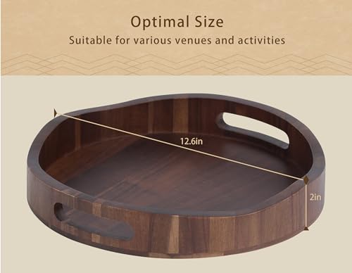 YZIAQLBTF Acacia Wood Serving Tray with Handles, Round-12.6inch Perfect for Breakfast, Lunch, Dinner, Food Snacks Drinks for Coffee Table,Decorative YZIAQLBF