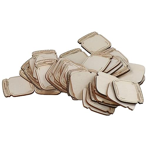 Uniquer 100Pcs Wooden Mason Jar Shape Cutouts Wooden Pieces Craft DIY,Log Color Home Decoration Art,Unfinished Wooden Crafts Uniquer