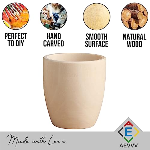 Set of 6 Wooden Glasses - Handmade Unfinished Wood Cups - Craft Kit for DIY Home Decor & Garden - Natural Solid Wood Tea Cup - Arts and Crafts for AEVVV