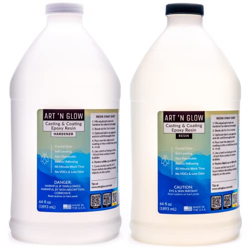 Art ‘N Glow Epoxy Resin for Clear Casting and Coating - 1 Gallon Kit - Perfect for Molds, Crafts, Tumblers, Jewelry, Wood - Food Safe, Non Yellowing, Art 'N Glow