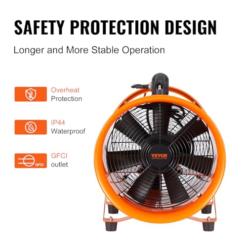 VEVOR Portable Utility Blower Fan, 8 Inch 195W 1070 CFM Heavy Duty Cylinder Axial Exhaust Fan with 33ft Duct Hose, Industrial Ventilator for VEVOR