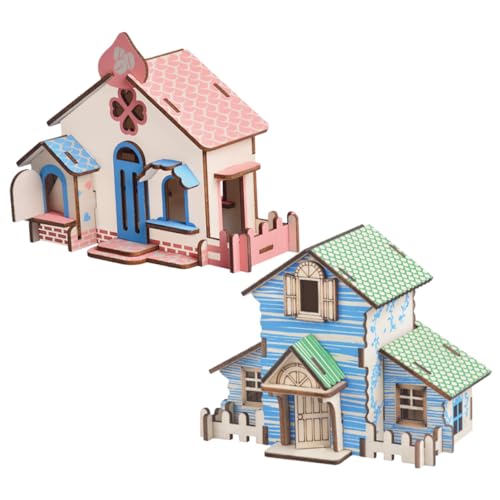 ibasenice D Puzzle 6 Pcs DIY Cabin Wooden Assembling House DIY Wooden Ornament Wooden House Toy DIY Wood Toy Child Puzzle Bamboo Model Office ibasenice
