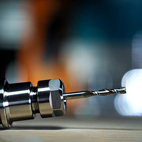 SpeTool Spiral Router Bits with UpCut 1/4 inch Cutting Diameter, 1/4 inch Shank 3 inch Extra Long HRC55 Solid Carbide CNC End Mill for Wood Cut, SpeTool