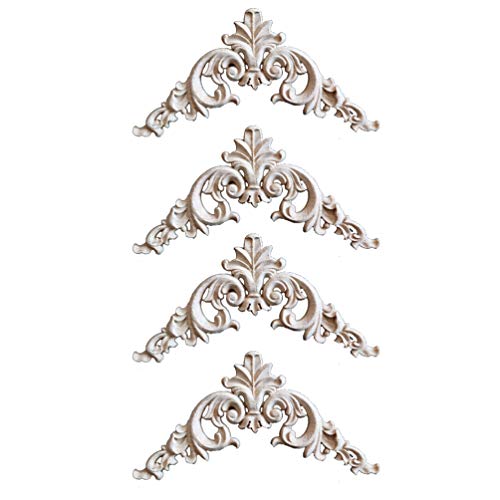 LIOOBO Home Decoration 4pcs Wood Carved Onlay Applique Unpainted Rose Flower Applique for DIY Craft Door Home Furniture Decoration 15cm Corner LIOOBO