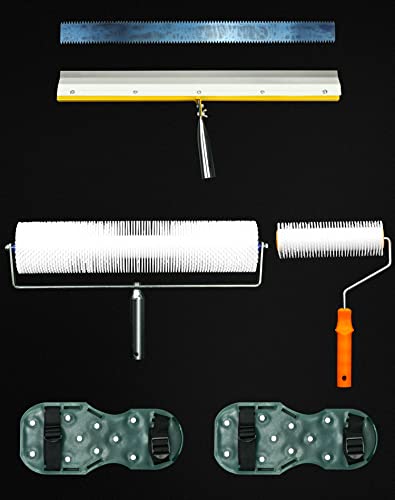 QWORK Self-Levelling Cement Tool Kit, Floor Construction Roller Spike Shoes, Epoxy Floor Paint Tool, Stainless Steel Scraper Self-Leveling Rake QWORK