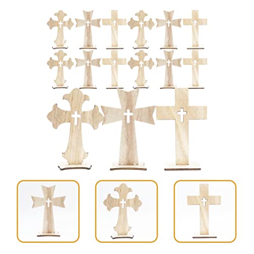 TEHAUX 30pcs Cross Wood Mini Wood Crosses Wooden Cross Shapes Blank Cross Cutouts Catholic Cross Ornament Wood clinging Cross Table top Decor TEHAUX