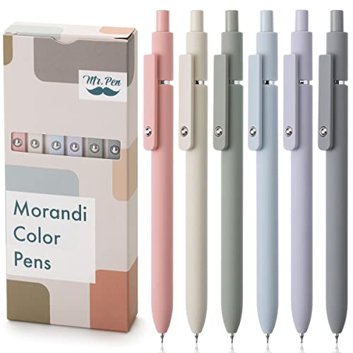 Mr. Pen- Retractable Gel Pens, 6 Pack, Morandi Barrels, Japanese Black Gel Pens, Fast Dry, Gel Pens Fine Point 0.5mm, Cute Pens, Gel Ink Pens, Black Mr. Pen