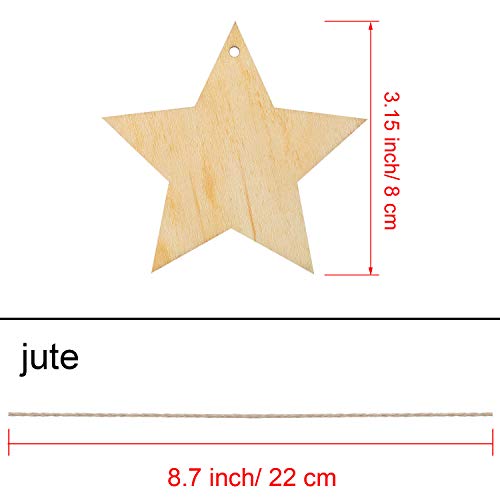 Pangda 20 Packs Wooden Star Cutouts Hanging Ornaments with 20 Packs Strings for Wedding, DIY, Craft, Festival, Decoration, Embellishments Pangda