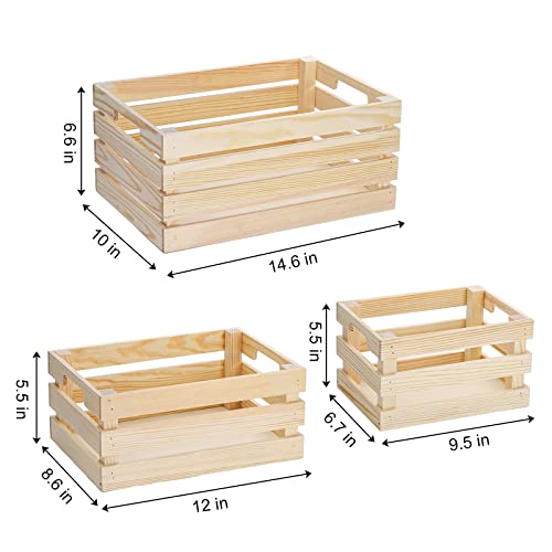 Youeon Set of 3 Rustic Wooden Nesting Crates with Handles, Decorative Wood Crates, Crate Box Wooden Storage Box for Kitchen, Office, Bedroom, Closet, Youeon