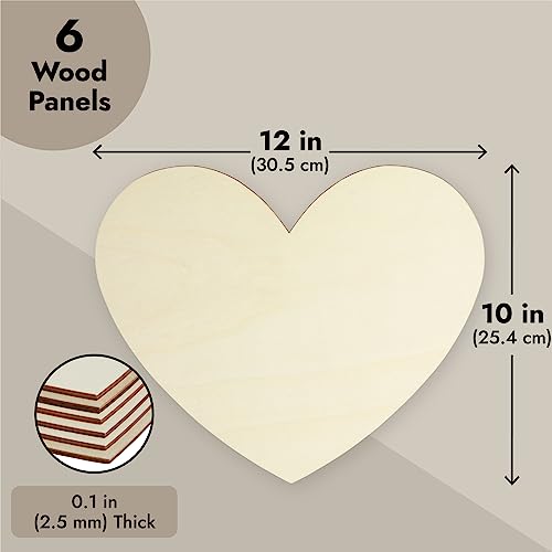 12 Inch Unfinished Wooden Hearts for Crafts, DIY Holiday Decor (6 Pack) Juvale