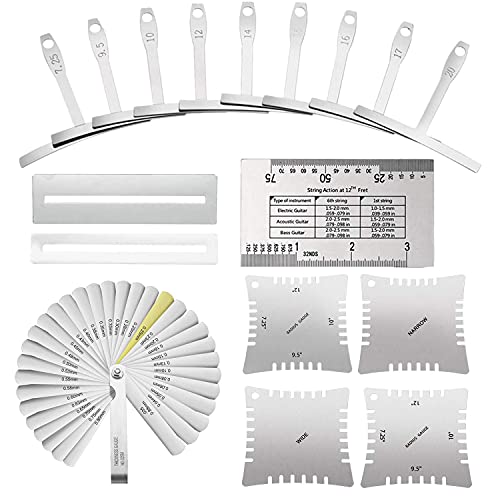 TIMESETL 17 Pcs Guitar Luthier Tools Including 4 Guitar Notched Radius Gauges, 9 Understring Radius Gauge Luthier Tools, 32 Blades Feeler Gauge, TIMESETL