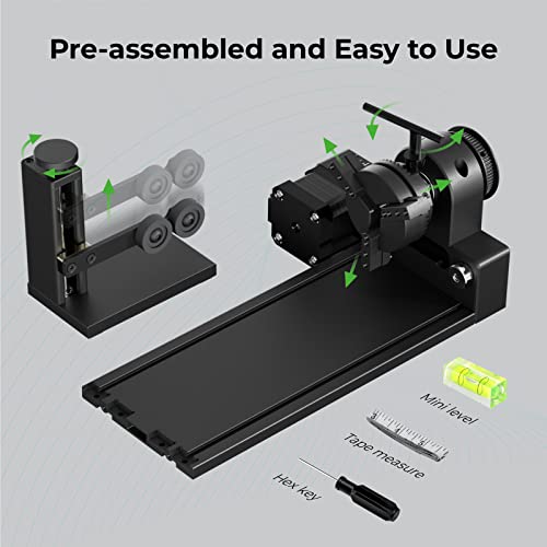 xTool RA2 Pro for xTool P2, S1, D1 Pro, F1, M1 and Most Laser Engraver (with Riser), Jaw Chuck Rotary, Y-axis Rotary Roller Engraving Module for xTool