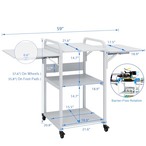 PUNCIA 3 Tier Movable Heat Press Table Foldable Heat Transfer Machine Stand Heavy Duty Rolling Workbench with Folding Table for DIY Sublimation PUNCIA