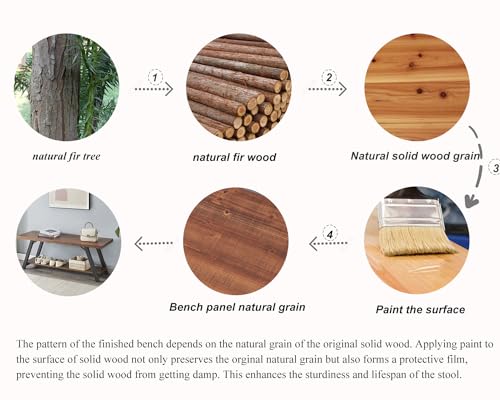 IBF Solid Wood Entryway Bench, Natural Real Wood Storage Bench, Farmhouse Wooden Shoe Bench in Entry Way Hallway Foyer Rack, Bedroom Bench Seat for IBF