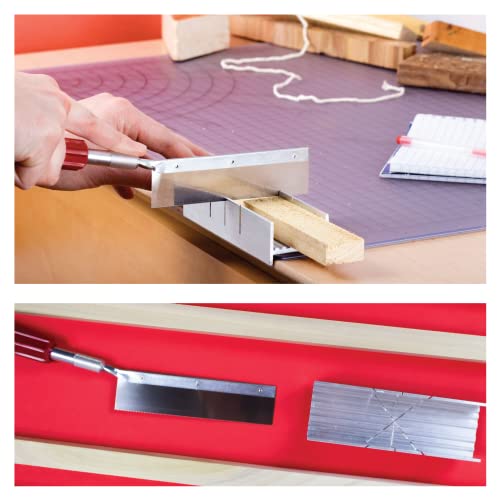 Excel Blades Metal Mitre Box Set With Handle and Razor Pull Saw Blade - Small 6-Inch Aluminum and Steel Tool for Wood, Plastic, and Soft Metals, 2 Excel Blades