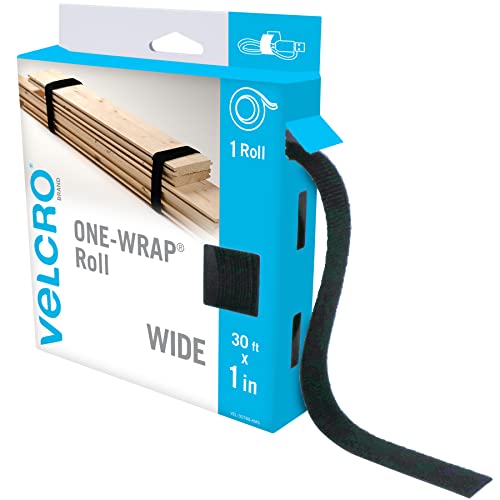 VELCRO Brand VEL-30768-AMS Wide Straps 1 in x 30 ft Roll | Cut to Length, Reusable Self-Gripping Tape | Bundle Poles, Wood, Pipes, Lumber, Garage VELCRO Brand