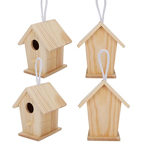 Wooden Birdhouses, 4Pcs Mini Hanging Birds Nests Ornaments Kids DIY Painting Crafts Set, Unfinished Wood Bird House for Outdoor Garden Balcony Hapivida