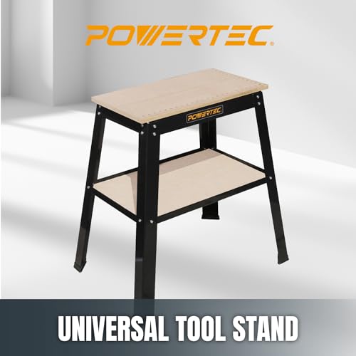 POWERTEC UT1002 Universal Tool Stand w/ MDF Split Top Expands to 20"x25" & Storage Shelf, 32" Working Height Tool Table for Benchtop Planers, Band POWERTEC