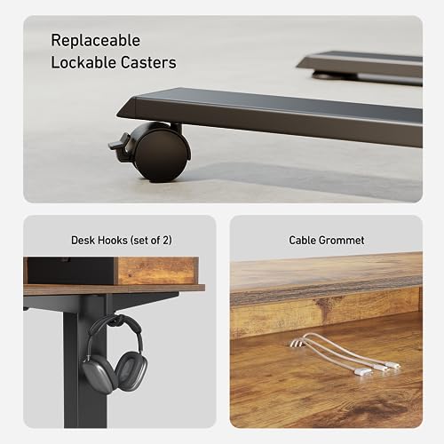 FEZIBO 55 x 24 Electric Standing Desk Adjustable Height with 4 Drawers, Sit Stand Desk with Storage Shelf, Rising Desk with Splice Board, Black FEZIBO