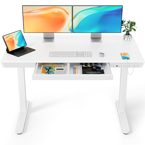 ErGear Electric Standing Desk, 48 x 24 inch Standing Desk with Drawer, Sit Stand Desk with Preassembled Top & USB Charging Ports, Height Adjustable ErGear