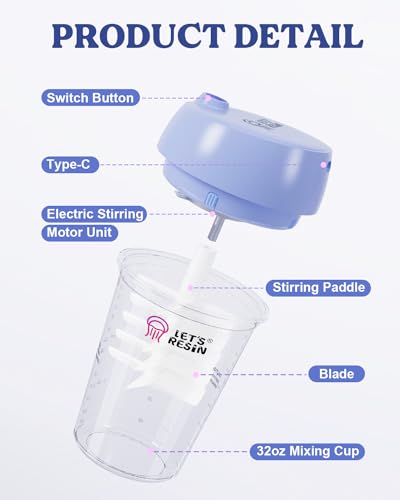 LET'S RESIN Auto Resin Mixer, Hands-Free Easy Clean Epoxy Mixer, Electric Stirrer for 24Fl.oz Mixing, Resin Supplies for Resin Casting, Molds, Soap LET'S RESIN