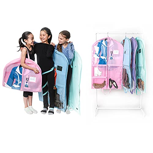 Waterproof Hanging Garment Bag 40 inch Clothes Bag with Gusset, 5 Pockets & Side Zip for Dance Costumes, Sports, Skating, Theatre, Beauty Pageants, Kendall Country