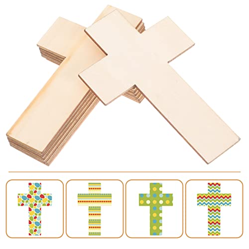 Abaodam 20Pcs Cross Blank Wood Cutouts Easter Cross Wooden DIY Crafts Unfinished Cross Shaped Wooden Pieces Cross Shaped Hanging Ornaments Abaodam