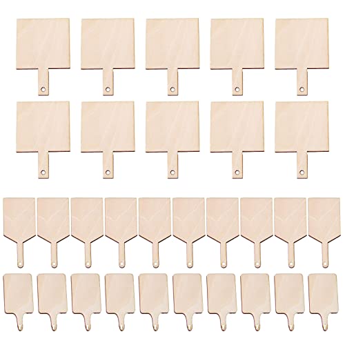 30 Pcs Mini Wooden Cutting Board with Handle,Unfinished Wood Blank Cutting Board, Paddle Chopping Board Small Kitchen Serving Board for Kitchen DIY Khakho