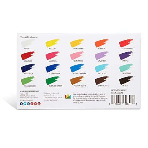 KINGART Outdoor Acrylic Paint, 60ml (2oz) Bottle, Set of 20 Unique Colors KINGART
