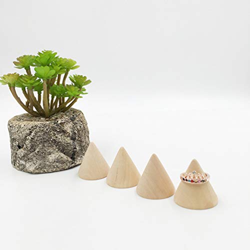 10pcs Unpainted Wooden Cones Ring Holder Jewelry Display Stand DIY Craft EXCEART