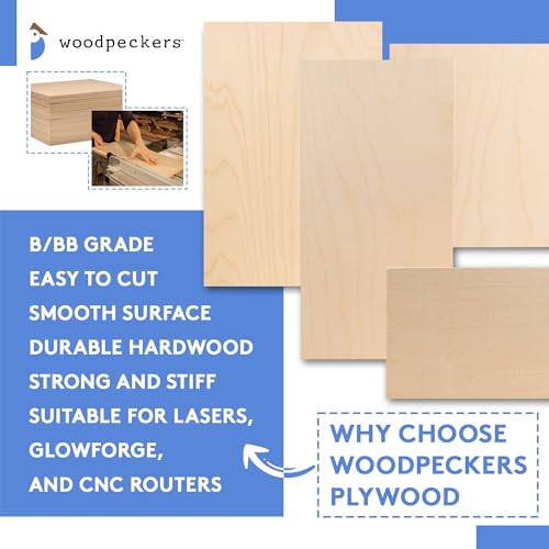 Baltic Birch Plywood, 6 mm 1/4 x 12 x 24 Inch Craft Wood, Box of 6 B/BB Grade Baltic Birch Sheets, Perfect for Laser, CNC Cutting and Wood Burning, Woodpeckers
