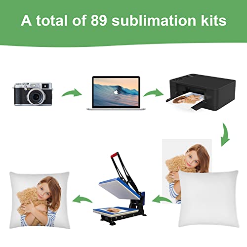 Ainiv 89PCS Sublimation Blanks Products Set, Sublimation Blank Car Coaster, Keychain with Tassel, Pillow Covers, Garden Flags, Air Freshener Sheets Ainiv