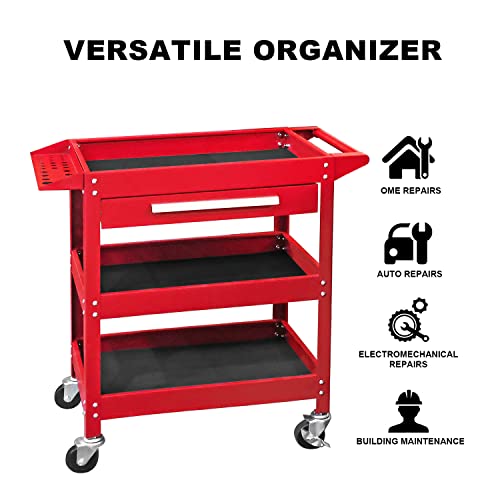 GSTANDARD Rolling Tool Cart with Drawer: 3 Layer Tool Oragnizer with Foam Pad and Heavy Duty Utility Cart with Four Swivel Casters Torin