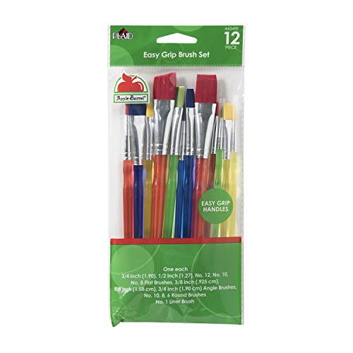 Apple Barrel Multicolor Variety 12-Piece Brush Set | Value Pack Brushes | Easy Grip Acrylic Handle | Use for Craft, Acrylic, Oil, Watercolor, Artist Apple Barrel