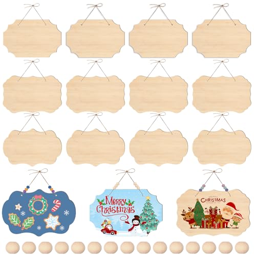 15PCS Unfinished Hanging Wood Sign, Rectangle Blank Wooden Hanging Wooden Slices for DIY, Wood Plaque Wooden Slices Banners with Ropes for Painting BAPHILE