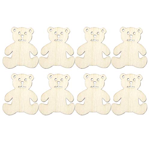 Ciieeo 40pcs Wooden Bear Shaped Cutouts Hanging Wood Bear Shape Clips Hanging Bear Ornaments with Hole Ropes for DIY Project Valentines Day Ciieeo