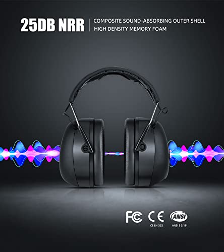 Hocazor HZ07 Upgrade Bluetooth 5.3 Hearing Protection - NRR 25dB Noise Cancelling Earmuffs 40 Hours+ Playing Time with 1500mAh Rechargeable Battery Hocazor