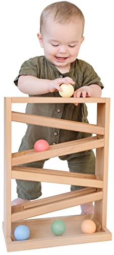 Montessori Ball Tracker Wooden Ball Drop - Wood Toys for 3 Year Old - Educational Toy for Baby and Toddler - Ball Ramp Maze Run Track - Baby Ball Montessori & Me
