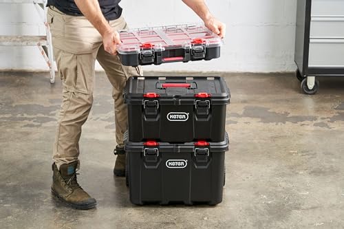 Keter Stack-n-Roll Mobile Tool Storage and Organization, 3 Piece Resin Modular Toolbox System Keter