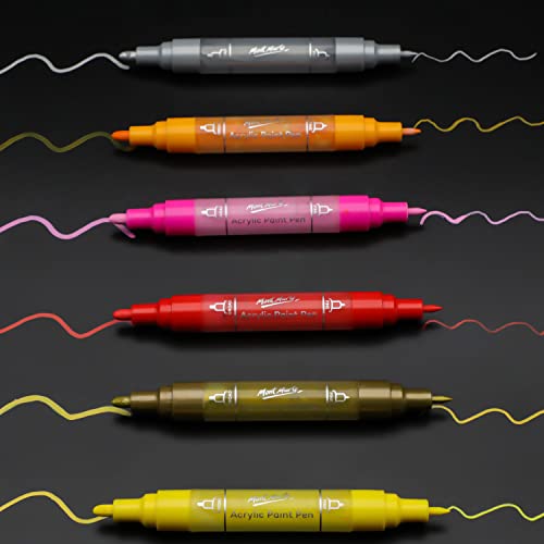 MONT MARTE Dual Tip Acrylic Paint Pens Signature 12pc, Vibrant And Opaque Acrylic Based Ink, DIY, Design, Decorate and Draw On Canvas, Glass, Ceramic MONT MARTE