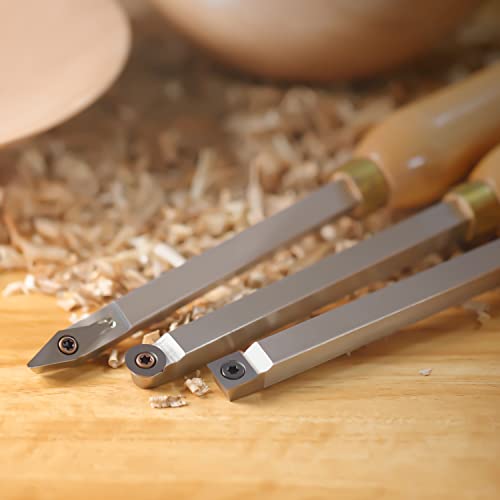 Mini Carbide Tipped Wood Lathe Turning tools Combo set Rougher Detailer Finisher with Wood Handle and Diamond Round Square Carbide Inserts,3pcs Asieg Tool