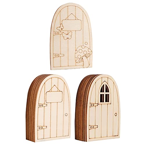 VOSAREA 30Pcs trinkets gnome House Door Window Wood Door Slice Fairy Gnome Door Wood Cutout hut Shape Wood Slice unpainted elf Door House Shaped Wood VOSAREA