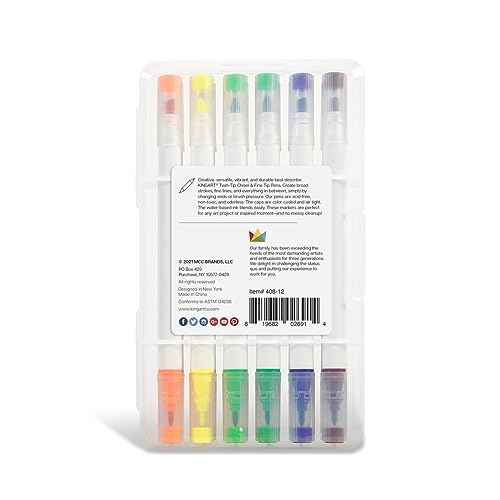 KINGART Studio Chisel & Fine Tip Marker Set of 12 Colors with Travel Storage Case KINGART