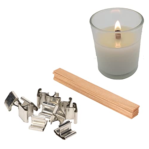 Natural Candle Wood Wicks with Iron Base and Smokeless Candle Wick with Metal Base Clip,33Pcs Wood Candle Wicks,Handcraft DIY Degradable Wood Wicks Pilipane
