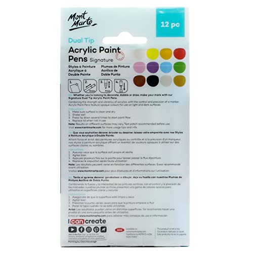 MONT MARTE Dual Tip Acrylic Paint Pens Signature 12pc, Vibrant And Opaque Acrylic Based Ink, DIY, Design, Decorate and Draw On Canvas, Glass, Ceramic MONT MARTE