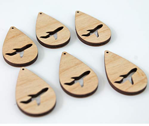 ALL SIZES BULK (12pc to 100pc) Unfinished Wood Laser Airplane Plane Cutout Solid Teardrop Shape with Cutouts Dangle Earring Jewelry Blanks Shape Texan Wood Crafts