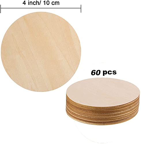 60 Pack 4 Inch Wood Circles for Crafts Unfinished Wood Rounds Wooden Cutouts for Crafts, Wooden Circles for Kids Painting, Wood Burning Blank Wood Phinicco